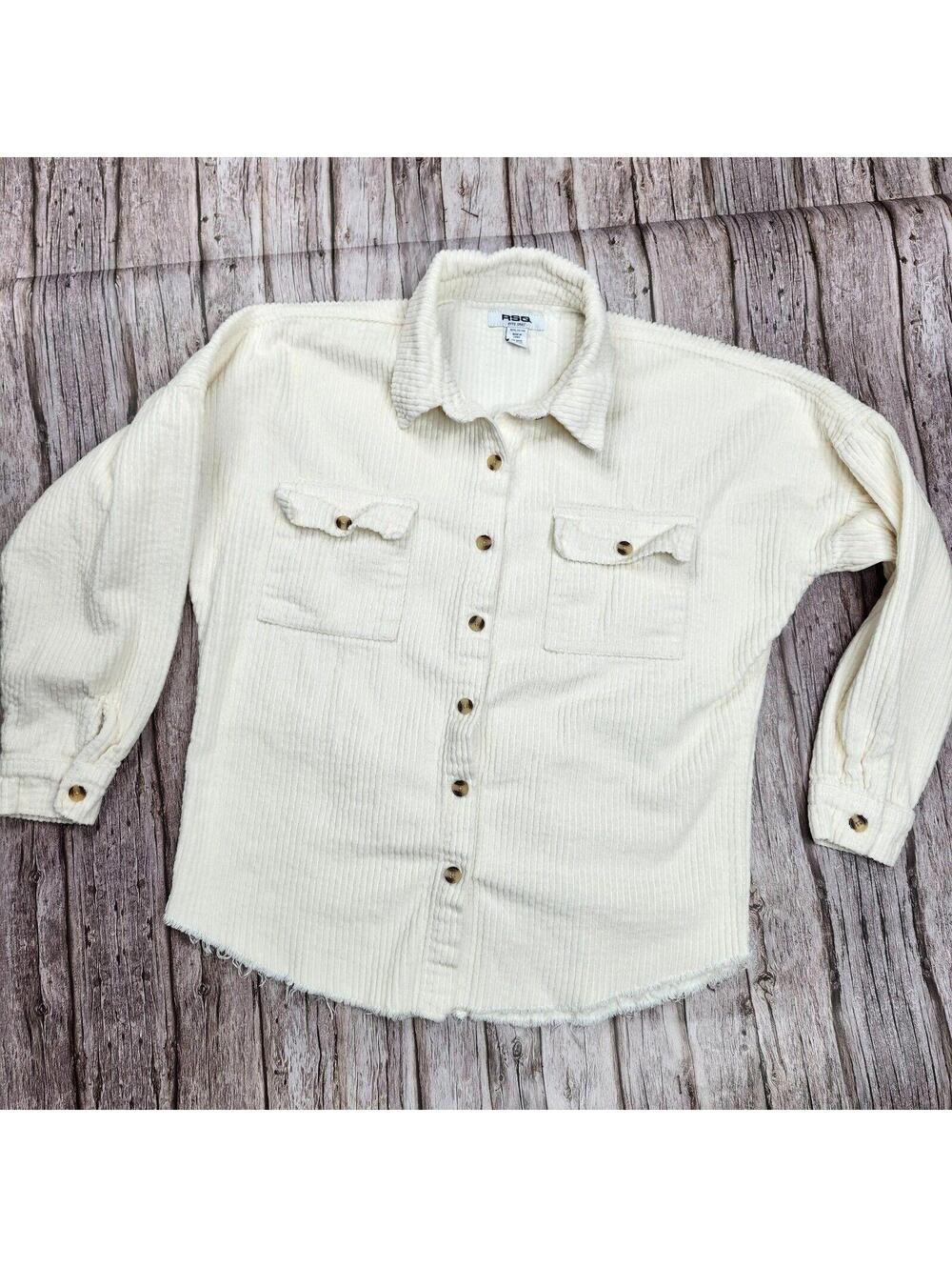 RSQ Corduroy Button Front Shirt Cream Ivory Size Small Cotton Oversized